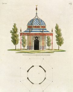 Exterior de un Templo de Jardín Chino, de Recent New Ideas for the Garden, publicado 1779