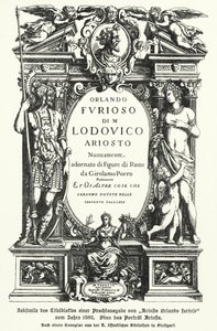 Facsímil de la portada de una edición de 1583 del poema épico Orlando Furioso del poeta italiano Ludovico Ariosto de German School