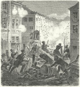 Lucha en una barricada frente al Ayuntamiento de Colln, Berlín, Revolución de 1848