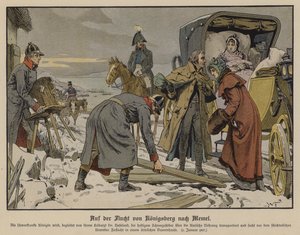 La Reina Luisa de Prusia, gravemente enferma, haciendo una parada en una granja en el camino de Konigsberg a Memel, huyendo de los franceses