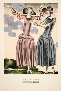 "Flieder", anuncio de ropa de M. Gerstel, de Styl, pub.1922 (impresión en pochoir)
