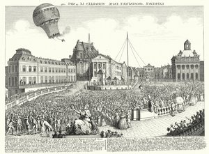 Vuelo del globo de los hermanos Montgolfier en Versalles