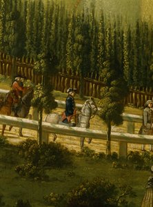 Federico el Grande a caballo en la Maulbeerallee cerca de Sanssouci, 1770 de German School