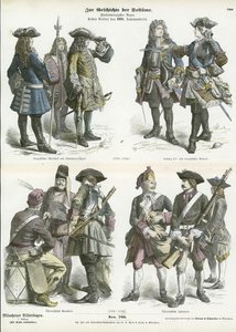 Uniformes militares franceses y austriacos, principios del siglo XVIII de German School