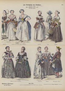 Trajes de mujeres burguesas francesas y alemanas, finales del siglo XVIII de German School