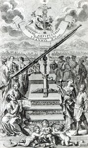 Frontispicio de Oculus Artificialis Teledioptricus Sive Telescopium de Johann Zahn, 2ª edición publicada en 1702 de German School