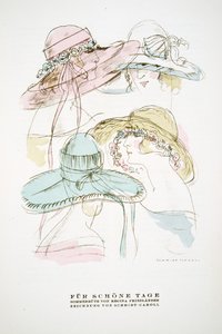 "Fur Schone Tage", anuncio de sombreros de verano de Regina Friedlander, de Styl, pub.1922 (impresión en pochoir) de German School