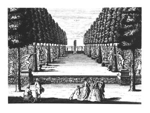 Teatro de Jardín en Herrenhausen, grabado por Joost Van Sasse (1716-36)
