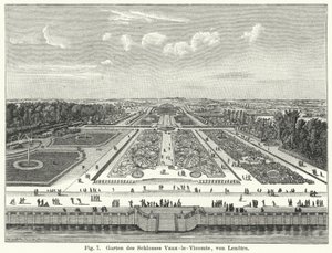 Diseño de jardines: jardines del Chateau de Vaux-le-Vicomte, Maincy, Francia, diseñados por Andre le Notre en el siglo XVII (grabado) de German School