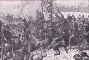 El general von Budretzky liderando el ataque en Le Bourget, Historia de la Guerra entre Francia y Alemania de Cassell, publicada por Cassell and Company Limited, c.1890 (litografía) de German School