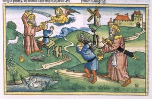 Génesis 21:1-14 La ofrenda de Isaac por Abraham, de la Biblia de Núremberg (Biblia Sacra Germanaica)