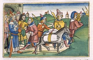 Génesis 41 14-24 El sueño del faraón, de la "Biblia de Nuremberg (Biblia Sacra Germanaica)" (xilografía coloreada) de German School