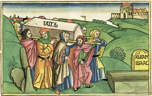 Génesis 49:28-33 El entierro de Jacob, de la Biblia de Núremberg (Biblia Sacra Germanaica) de German School