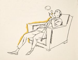 Gentleman blowing Smoke RIngs, de Styl, pub.1922 (pochoir print)