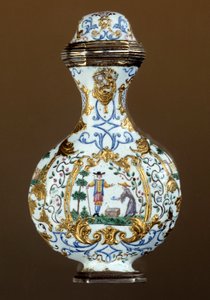 Arte alemán: Frasco de perfume del siglo XVIII (esmalte; escena de chinoiserie) de German School