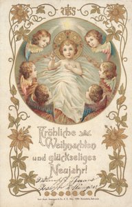 Tarjeta de Navidad alemana (litografía en color) de German School