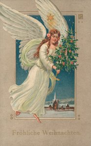 Tarjeta de Navidad alemana (litografía en color) de German School