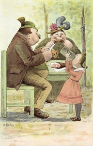 Pareja alemana y su hija disfrutando de una comida al aire libre