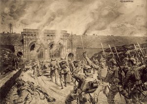 Tropas alemanas atacando la Porte du Douai en Lille el 12 de octubre de 1914