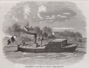 Cañonera en el río Sena durante el Sitio de París, Guerra Franco-Prusiana de German School