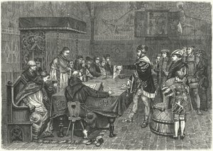Gustav I Vasa, Rey de Suecia, confrontando a Peter Sunnanvader, Obispo de Västerås de German School
