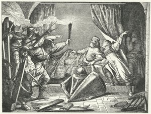 Hartmann de Siebenich disfrazado de Federico Barbarroja para permitir que el Emperador escape de Susa, Italia de German School