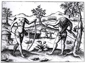 Hombres y mujeres sin cabeza, ilustración del relato de Sir Walter Raleigh sobre Guyana, publicado en Núremberg, 1599 de German School