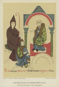 Enrique IV, Emperador del Sacro Imperio Romano, arrodillado ante la Marquesa Matilde de Toscana en Canossa
