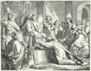 Enrique el León, Duque de Sajonia, sometiéndose a Federico Barbarroja en Erfurt de German School