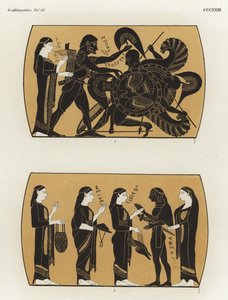 Hércules luchando contra Gerión y Perseo recibiendo regalos para derrotar a Medusa de German School
