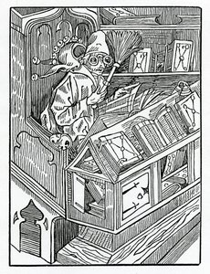 Aquí comienza la locura y primero los libros inútiles, ilustración de la traducción al inglés de Alexander Barclay de 