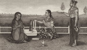 Veneración hindú de los muertos, India. Ilustración para Bilder-Atlas