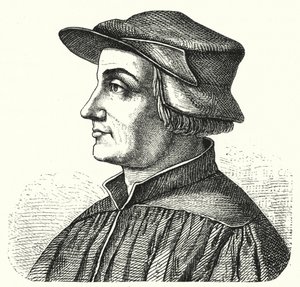 Huldrych Zwingli, figura principal de la Reforma en Suiza (grabado) de German School