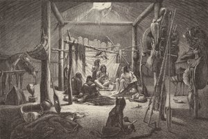 Cabaña del jefe indio norteamericano (grabado) de German School