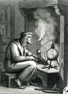 Ilustración del Fausto de Goethe que representa a Mefistófeles creando un homúnculo, 1854 de German School