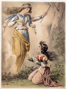Ilustración de los cuentos de Franz Hoffmann “Cuentos y Fábulas - Los 3 Regalos”: el deseo cumplido por un hada.