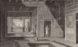 Interior de una casa romana en Pompeya. Ilustración para Bilder-Atlas (grabado)