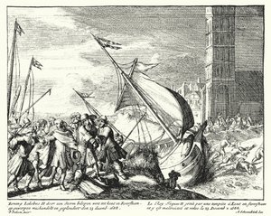 Jacobo II de Inglaterra capturado por pescadores en Faversham, Kent, mientras intentaba huir a Francia de German School