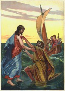 Jesús caminando sobre las aguas (litografía en color)
