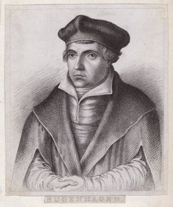Johannes Bugenhagen (Doctor Pomeranus), sacerdote y teólogo alemán que introdujo la Reforma Protestante en Pomerania y Dinamarca (grabado) de German School