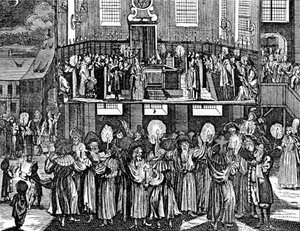 Kiddush Levana por Georg Puschner del Jüdisches Ceremoniel de Kirchner, 1726 de German School