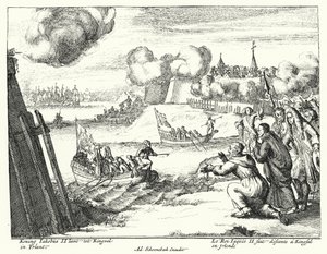 El rey Jacobo II de Inglaterra desembarcando en Kinsale, Irlanda de German School