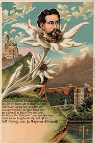 El rey Luis II de Baviera representado como un edelweiss (cromolito)