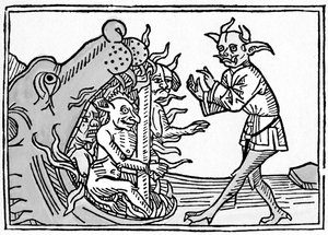 La boca del infierno - Jacobus de Teramo - El diablo Belial ante las puertas del infierno, del libro Das Buch Belial, publicado en Augsburgo