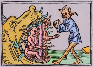La boca del infierno - Jacobus de Teramo - El diablo Belial ante las puertas del infierno, del libro Das Buch Belial, publicado en Augsburgo