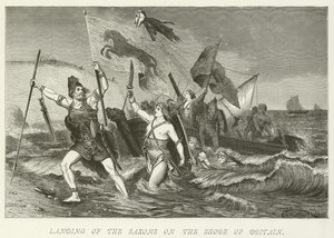 Desembarco de los sajones en la costa de Bretaña de German School