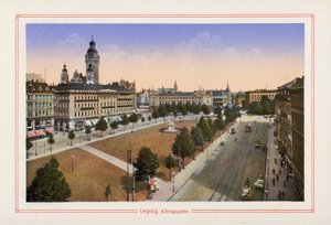 Leipzig, Konigsplatz (litografía en color) de German School