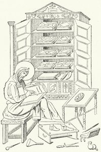Biblioteca de un ciudadano burgués del Imperio Romano de Oriente (grabado)