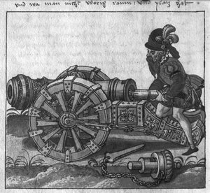 Cargando un cañón por la recámara, ilustración de 