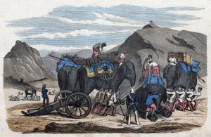 Cargando elefantes para el viaje del Sr. Bock a Dresde. En "Wenn Jemand eine Reise thut, so kann er was erzahlen", cuento alemán de Franz Wiedemann